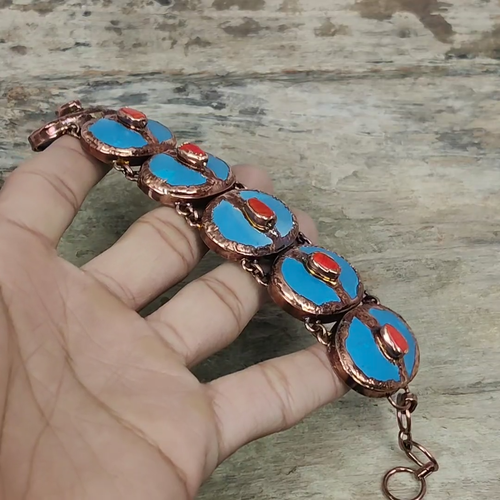 Sleeping Beauty Turquoise Copper Mum Gift Electroformed Adjustable Bracelet 6.0" - Video 1 of 1