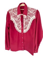Rockmount Ranch Wear Vintage Lace Trim Western Snap Front Blouse M/L