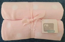 Mothercare Fleece Cot Blanket pink with white spots cotbed New