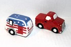 RED Pickup TRUCK with PATRIOTIC Camper SALT and PEPPER SHAKERS Set — photo 2