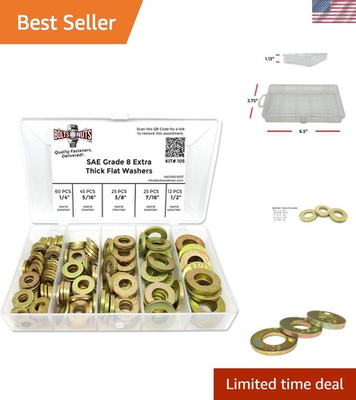 #ad Grade 8 SAE Extra Thick Flat Washer Kit 190 Pieces Zinc Finish $64.97