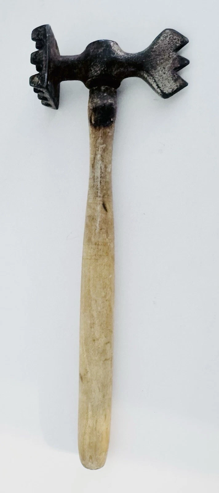 Metal Meat Tenderizer Wooden Handle Antique 11” Collectible Farmhouse Primitive
