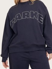 Parke x Target L/XL NAVY BLUE Mockneck Sweatshirt Pullover Women s Embroidered