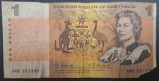 (1966) Australia 1 Dollar P37b AHB281391 sig Coombs-Randall.