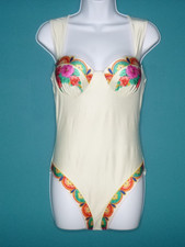 Vtg Gottex One Piece Swimsuit Off White W. Colorful Floral Sz M