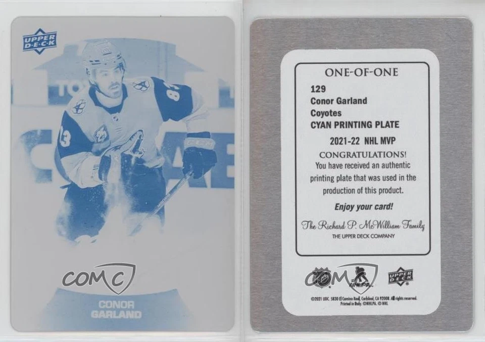 2021-22 Upper Deck MVP Printing Plate Cyan 1/1 Conor Garland #129 0o5t - Image 3 of 3
