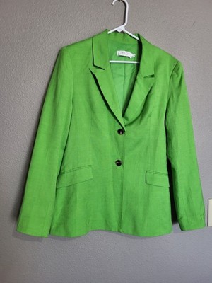 ASTR Womens Collared Textured Long Sleeve Blazer Lime Green Size Large Office 