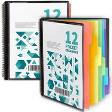 2 Pack 12 Pocket Poly Project Organizer with 6 Dividers, Heavyduty Folder Org...