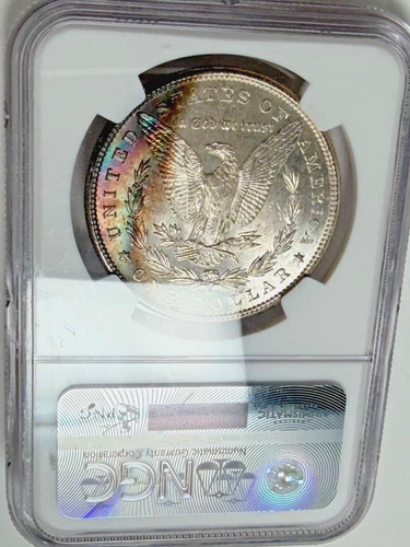 1881-S MORGAN / BEAUTIFUL RAINBOW TONED REVERSE / SPARKLING LUSTER / NGC MS64