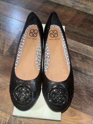 Daisy Fuentes Women s Shoes Size 9M Black Faux Leather Slip On Rosee Flats EUC