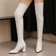Stivali donna sopra il ginocchio tacco grosso alto elastico slim lunghi pull on