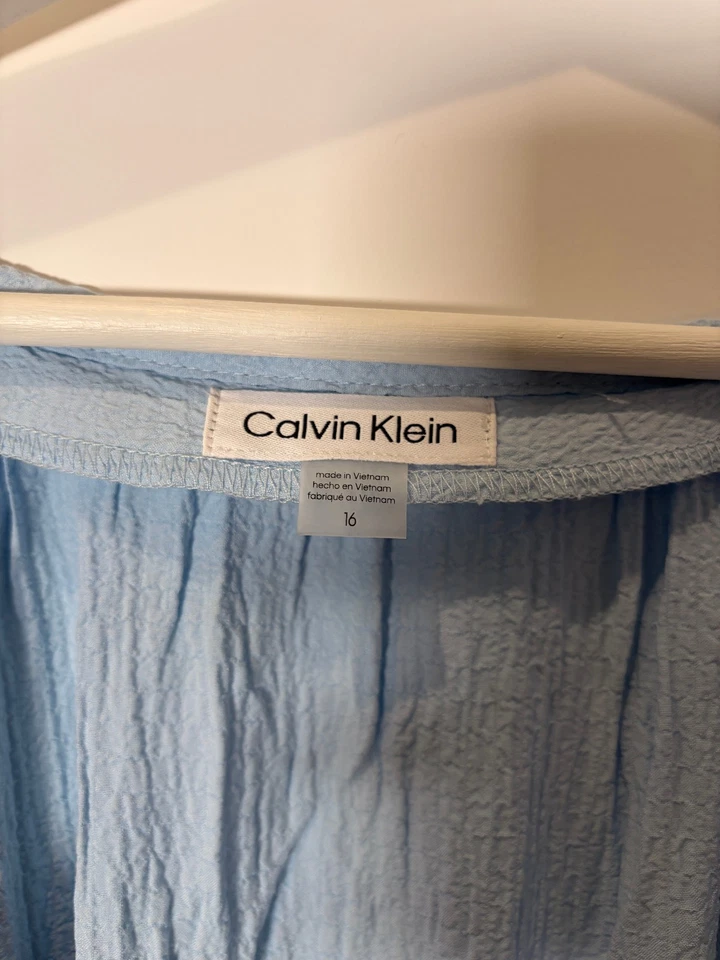 Calvin Klein Women's Blue Empire-Waist Flutter-Sleeve MIDI Sheath Dress Size 16 - Image 3 of 4