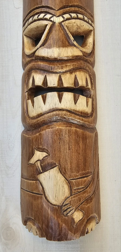 MÁSCARA TIKI 20" MADEIRA ILHA HAVAIANA DECORAÇÃO DE PAREDE CASA TRIBAL AFRICANA POLINÉSIA - Imagem 4 de 4