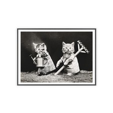 Whimsical Cat Posters with Wooden Frame, Vintage Wall Art, Quirky Home Decor,