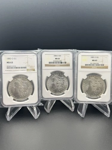Lot of 3 - 1883, 1884, And 1885 O $1 Morgan Silver One Dollar MS63