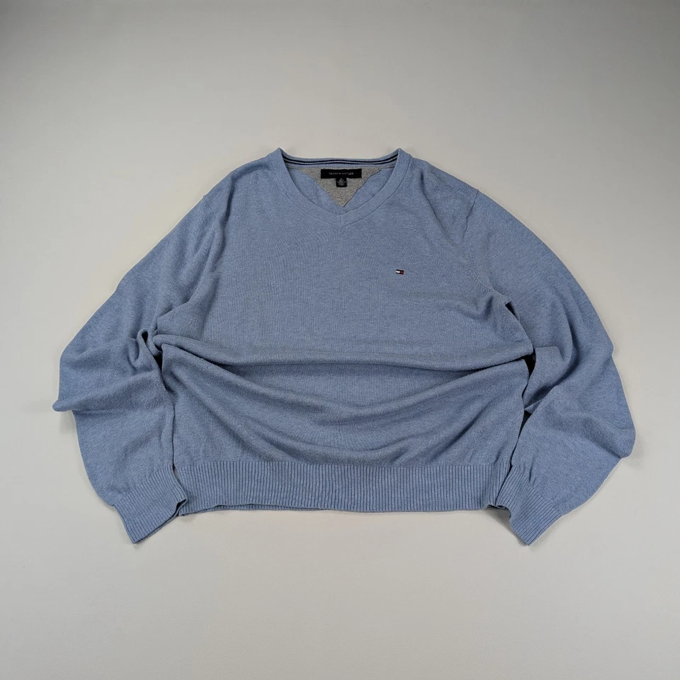 Tommy Hilfiger Vintage Strickpullover Mit V-Ausschnitt, Größe M, Blau, Baumwolle - Bild 1 von 4