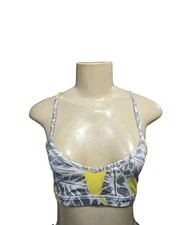 Alo Yoga White Yellow Gray Mesh Goddess Strappy Sports Bra activewear Size XS