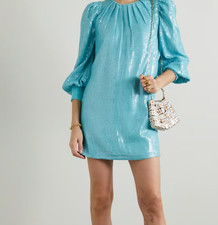Alice + Olivia Paulette Sequin Blue Tulle Mini Party Cocktail Dress Size M
