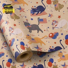 Cat Wrapping Paper Roll, Mini Roll, American Cats with American Flags, Funny Car