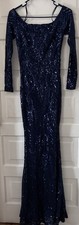 Windsor Womans Small Navy Blue Sequence Long Sleeve Long Dress