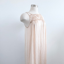 Vintage Nude Slip Dress Nightgown Rose Lace Medium Maxi