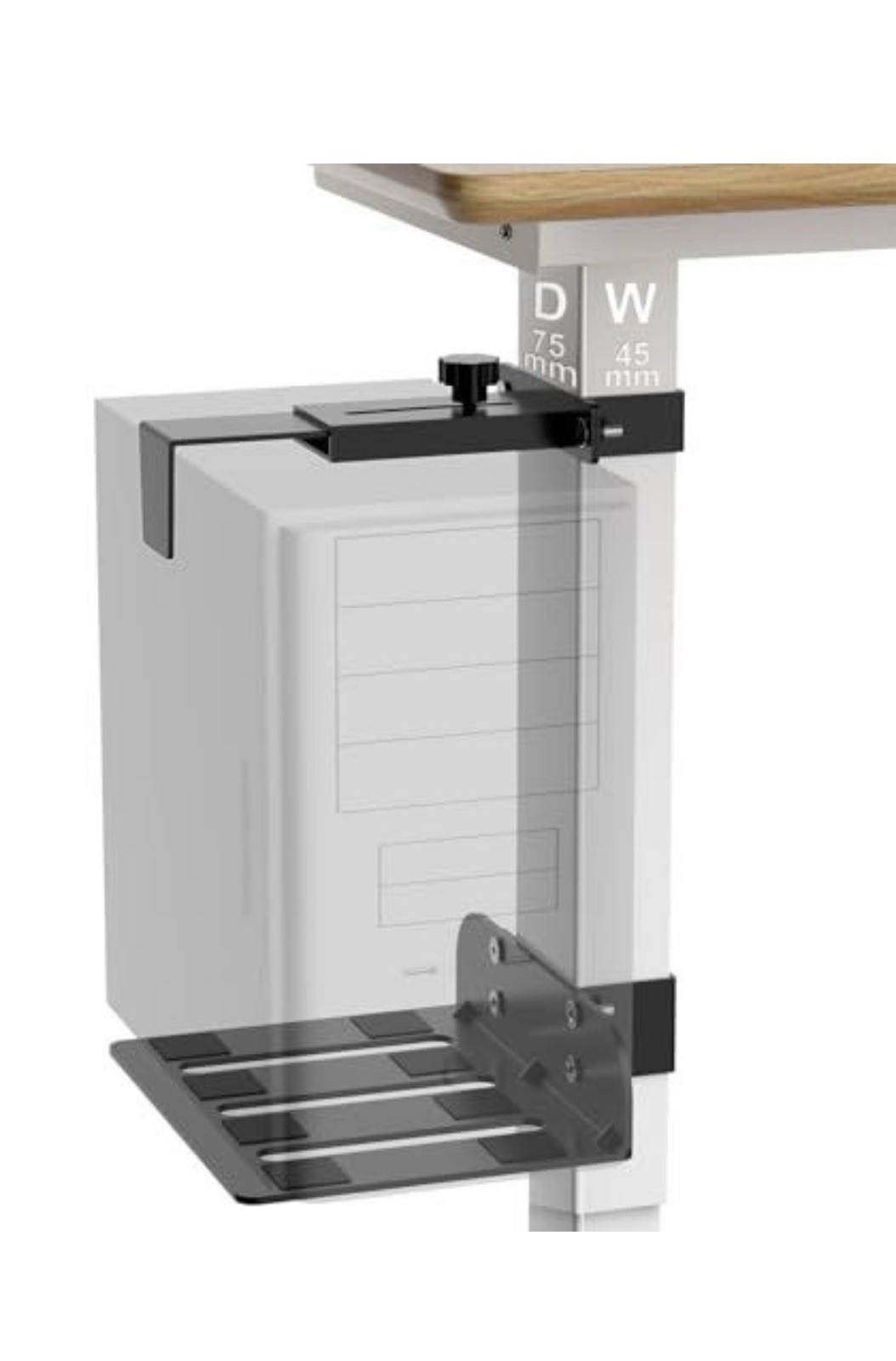 Under Desk PC Mount Clamp-On 50lb Adjustable Height/Width for Standing Desk￼