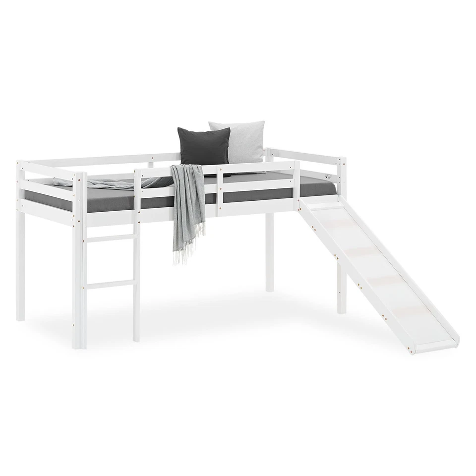 Lit Enfant Mezzanine Jeux Superposé Blanc en Bois 90x200 cm Toboggan Homestyle4u - Photo 2/4