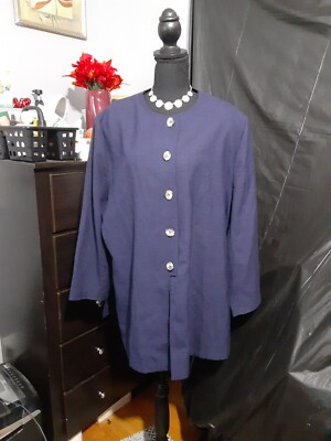 Chaus Women's Vintage Blazer Blue Button Up Size 16 Boho Lagenlook Office Work 