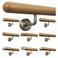Eiche Holz Handlauf Geländer mit Halter Träger Stützen Edelstahl Treppe Wand
