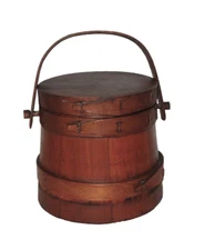 Antique Small Firkin ~ Baby 4 7/8" Sugar Bucket w/Lid & Handle ~ Original Patina