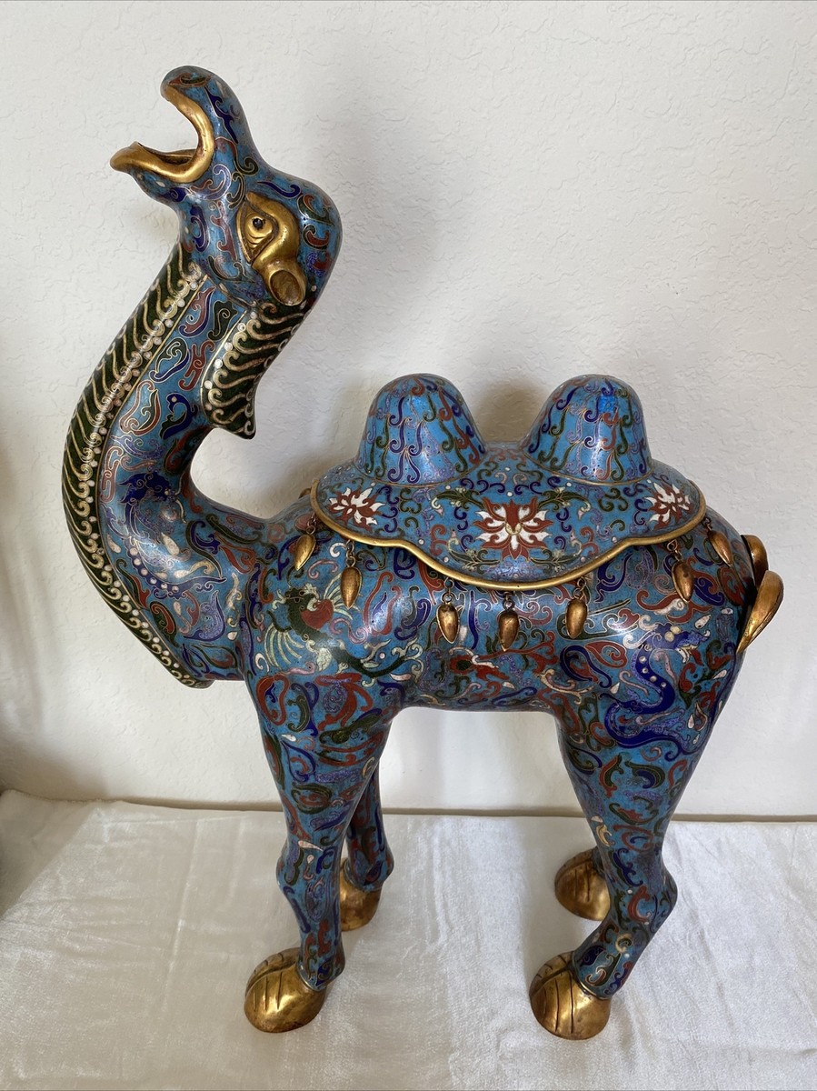 LARGE CHINESE CLOISONNE ENAMEL CAMEL SCULPTURE / FIGURINE 23 1/2