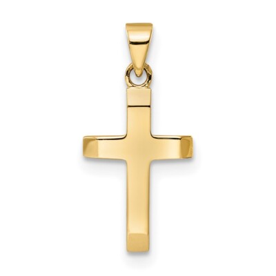 Echt 14kt Gelbgold poliert konische Enden Hohlkreuz Anhänger