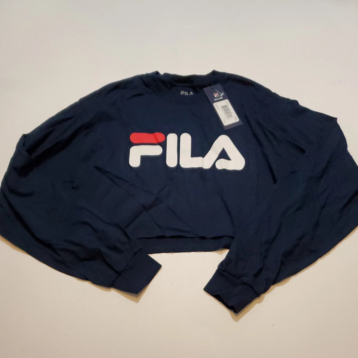 NWT Fila Colette Long Sleeve Crop T-Shirt Blue Women's Large Brand