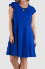 24seven Comfort Apparel Women's Blue Scoop-Neck Keyhole Dress Plus Size 1X