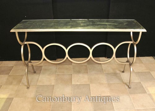 French Art Deco Mirrored Console Table Steel Base - Picture 3 of 7