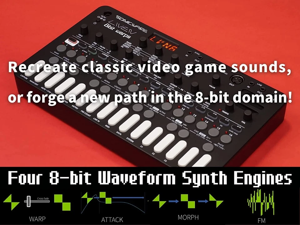SONICWARE LIVEN 8bit warps [8bit synthesizer groovebox] step sequencer + 4-track - Image 3 of 4