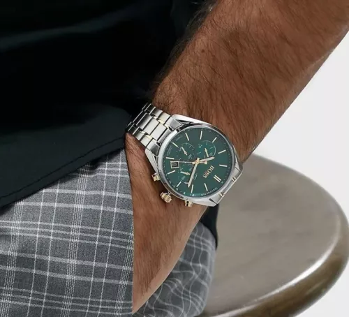 NEW GENUINE BOSS CHAMPION HB1513878 SILVER GOLD & GREEN TONE MEN'S WATCH - Picture 3 of 4