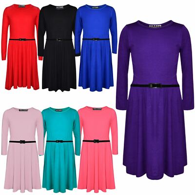 Mädchen Skater Kleid Kinder Party Mode Kleider mit gratis Gürtel 3/4 Ärmel 7-13 Jahre