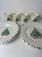 HOUSE of SALEM Noel Porcelle France 12 Piece * Service of 4 * Christmas Tree