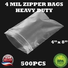 500 - 4" x 8" ZIP SEAL TOP LOCK BAGS CLEAR 4 MIL PLASTIC RECLOSABLE BAGGIES