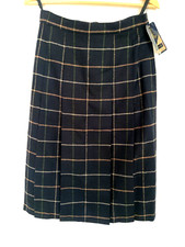 NWT Vintage Burberrys Pleated Skirt Long Wool Navy Plaid Tan Size 12 blue label