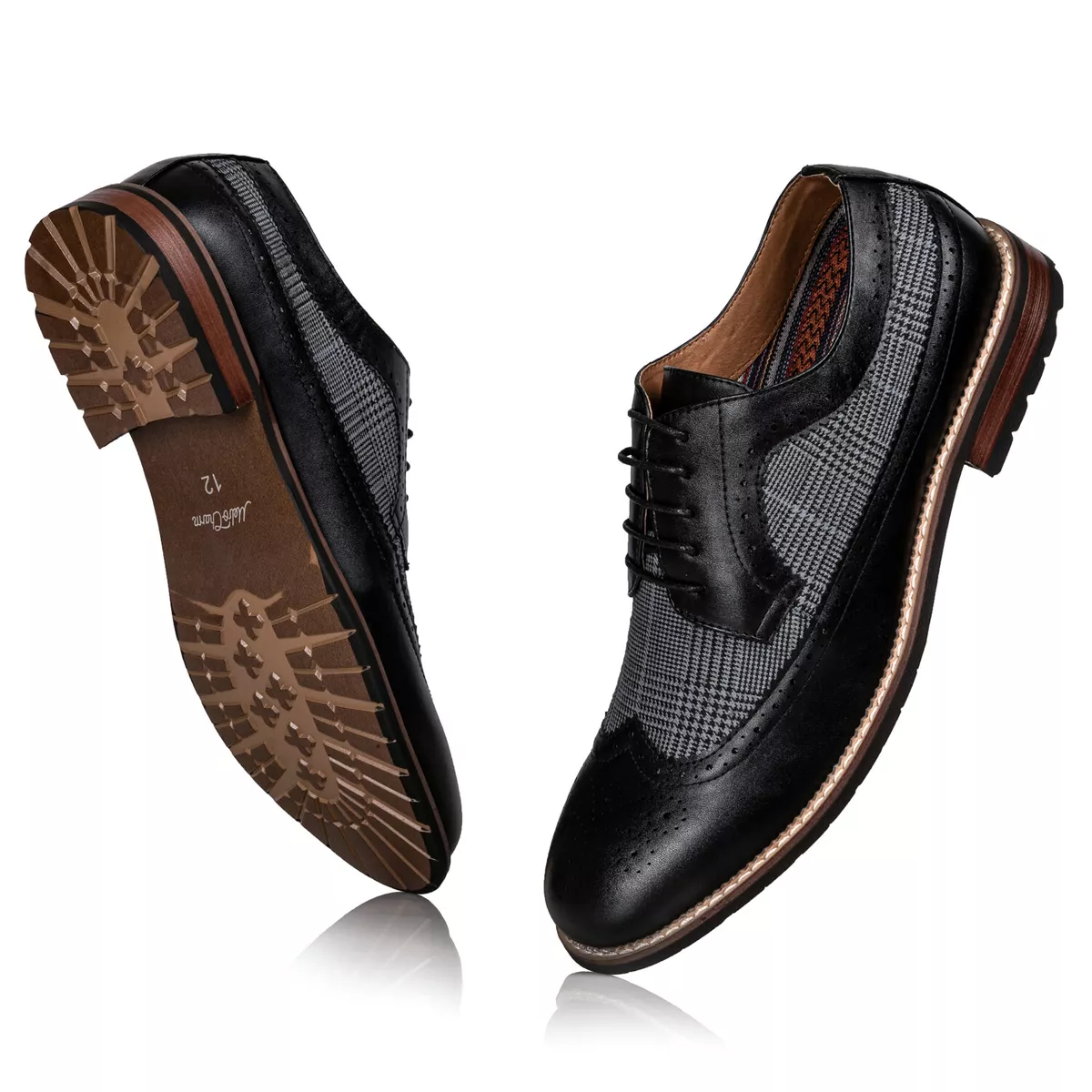 Black Plaid Men s Wing Tip Lace Up Oxford Formal Classic Dress Shoes