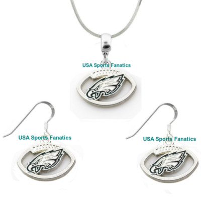 Philadelphia Eagles Football Logo Pendant Necklace &amp; Earring Set 925 ...