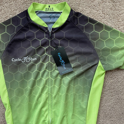 NWT Cycle Run Cycling Green/Black Polyester Honeycomb M Top Pockets Lightweight