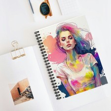 A quirky neon watercolor dream girl with cute lips Spiral Notebook - Ruled Line