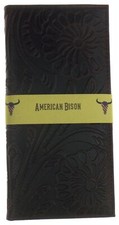 American Bison Rodeo Leather Wallet Paisley Print Brown Checkbook Cover Embossed