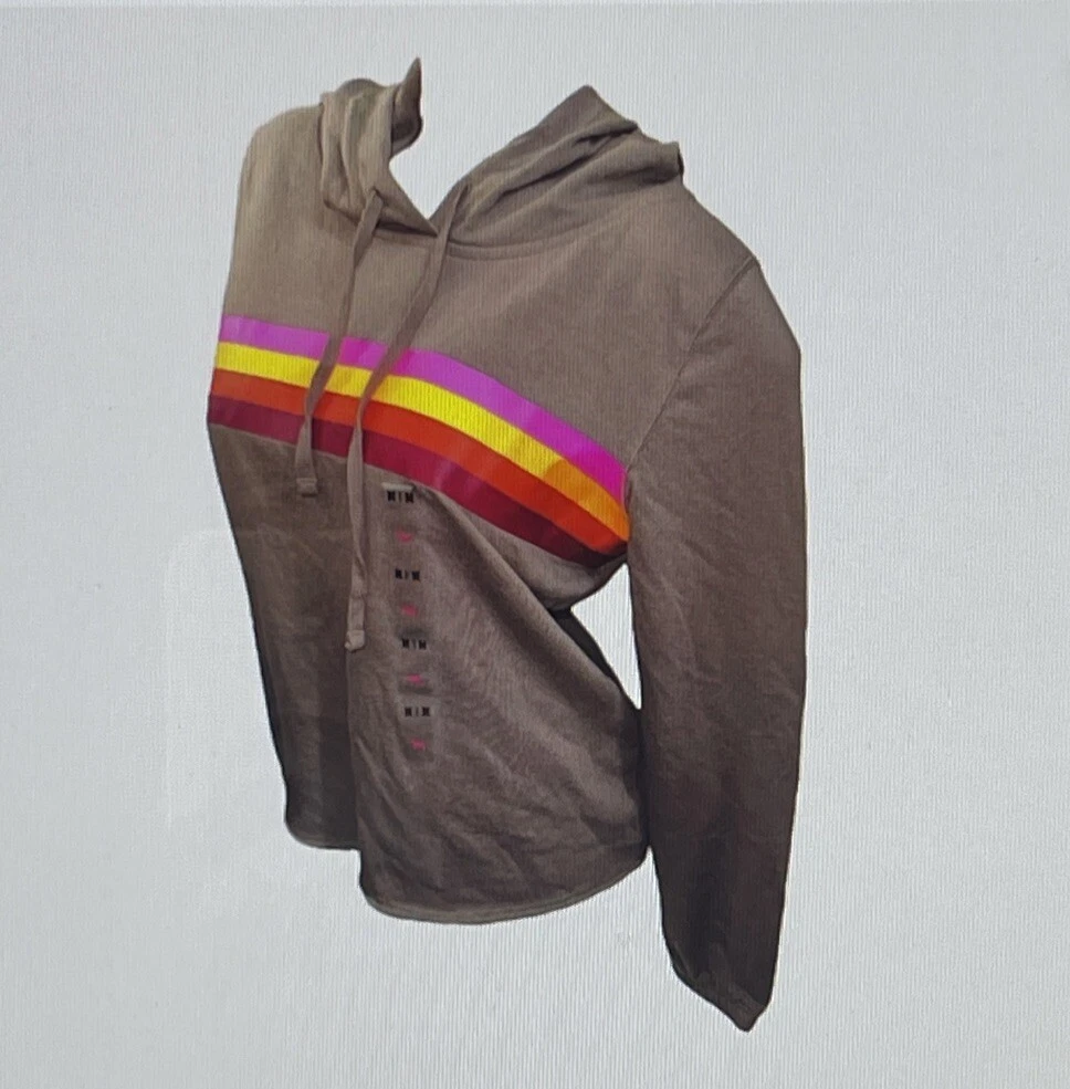 Victoria's Secret Pink Pullover Hoodie Color Brown/Rainbow LARGE NWT