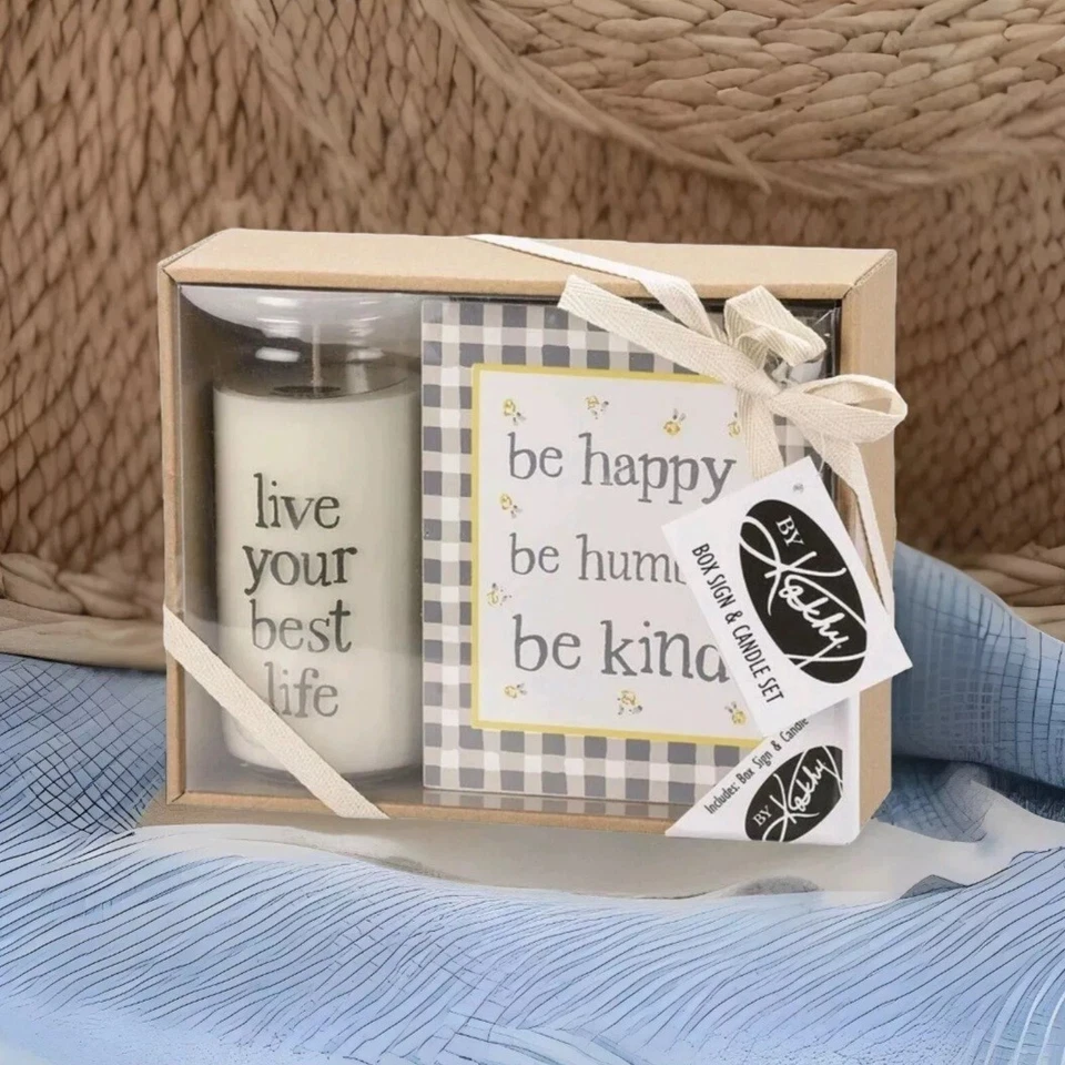 Motivational Candle & Box Sign Gift Set Lot of 3 Primitives by Kathy NEW - Image 3 of 4