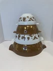 Vintage Pyrex Early American Set Cinderella Mixing Nesting Bowls 441 442 443 444