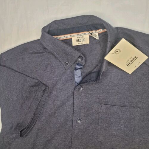 Never Lose Hedge Shirt Short Sleeve Button Front Men Medium Plain Navy NWT